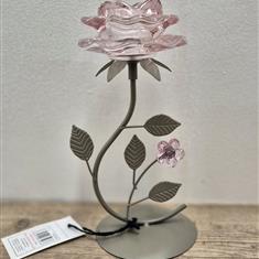 Pink Glass Rose Candle Holder